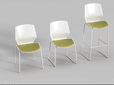Modern Office Chairs With White Backrests Green Seats Metal Frames And Different Heights 3d model