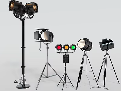 Commercial Studio Lighting Equipment With Spotlights Tripod Stands And Colorful Light Units 3d model