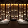 Luxurious SPA Sauna Interior Design With Relaxing Massage Beds Warm Lighting And Wooden Decor
