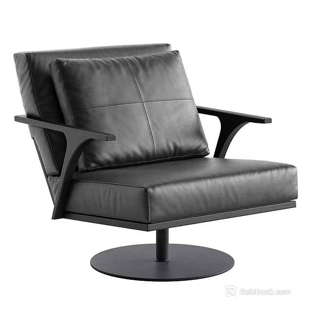 Black Leather Office Chair With Modern Design Armrests And Round Base 3d model 