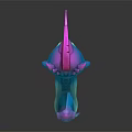 Vibrant 3D Fantasy Dragon Head With Blue Pink Skin Yellow Eyes And Sharp Teeth