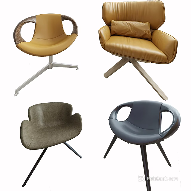 Modern Leisure Chairs With Various Colors Upholstered Design And Metal Wooden Legs 3d model 