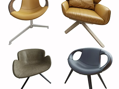 Modern Leisure Chairs With Various Colors Upholstered Design And Metal Wooden Legs 3d model