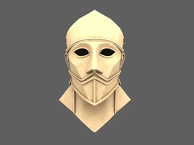 Wooden Carved Sculpture Mask With Geometric Facial Features And Beard 3d model