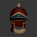Ancient Ornate Helmet with Red Blue Gold Spiral Patterns Star Emblem as Historical Weapon Gear
