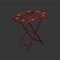 Portable Round Dark Wood Folding Table With Checkerboard Pattern And Foldable Legs 3d model