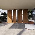 Modern Sofa And Coffee Table Set With Wooden Screens Green Trees And Sunlight