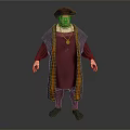Medieval Style Game Movie Character in Purple Robe with Dark Cloak Golden Necklace and Hat