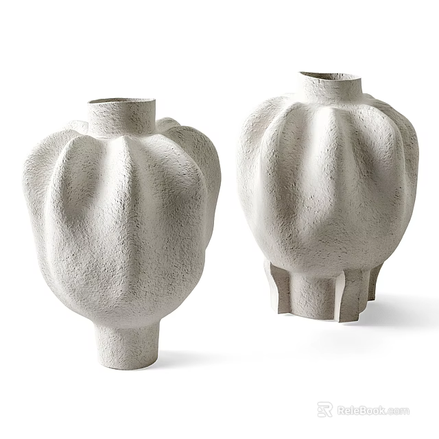 White Ceramic Vases With Textured Surface Modern Decorative Home Decor Pieces 3d model 