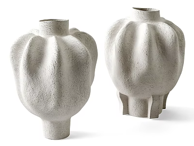 White Ceramic Vases With Textured Surface Modern Decorative Home Decor Pieces 3d model