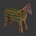 Wooden Building Blocks Crafted Horse Shaped Toy With Blue Bridle And Textured Wooden Legs