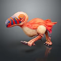 3D Modeled Fantasy Bird With Vibrant Orange Feathers Colorful Beak And Large Eyes