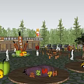 Park Landscape With Vegetable Research Study Children's Playground Wooden Buildings And Outdoor Seating