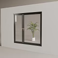 White Wall With Black Framed Glass Window And Green Palm Plant In White Pot