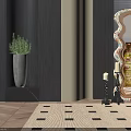 Two Decorative Mirrors With Wavy Frames And Floral Art On Dark Walls
