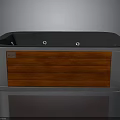Modern Bathtub Design With Wooden Panel Silver Frame And Black Top