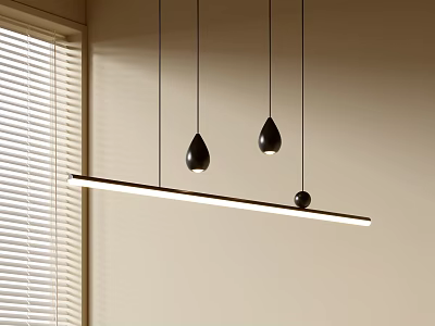 Modern Linear Pendant Light With Black Drop Pendants For Interior Living Space Decor 3d model