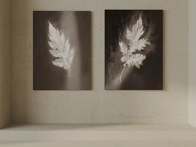 Plant Paintings With White Leaf Designs On Wall For Decorative Art 3d model