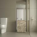 Modern Bathroom Interior Design With Gray Tile Walls White Toilet And Marble Vanity