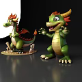 Cartoon Flying Dragons 3D Model With Green Body Orange Manes Sitting Waving Poses Dark Background