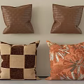 Decorative Brown Textured Throw Pillows With Checkerboard And Floral Patterns 3d model