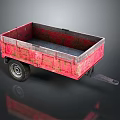 Red Rusty Utility Trailer With Metal Body And Single Wheel Structure