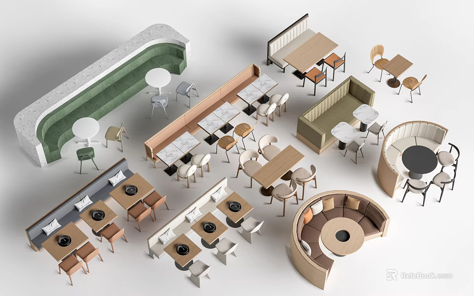 Various Table And Chair Combination Designs With Multiple Shapes And Styles 3d model 