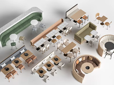 Various Table And Chair Combination Designs With Multiple Shapes And Styles 3d model