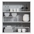 Modern Tableware Set with Plates Bowls Cups And Glasses On White Shelf