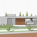 Modern Detached Villa Exterior Design With Gray Concrete Walls Wooden Door Lawn And Stone Path