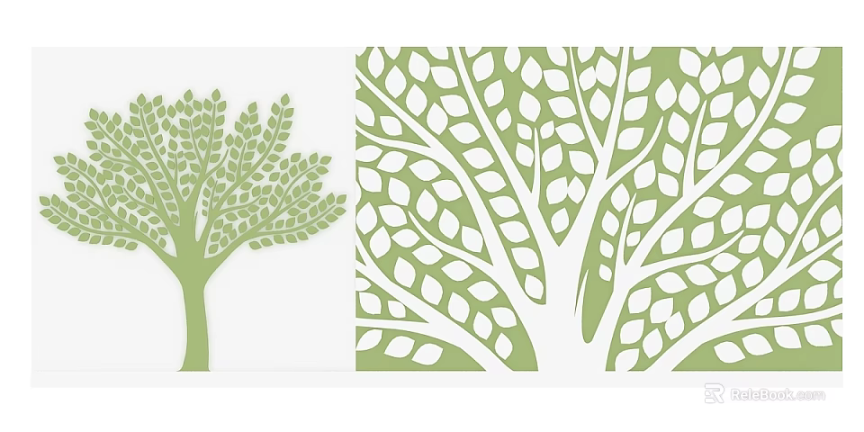 Green Tree Leaf Pattern Background Wall Decor for Home Interior Design 3d model