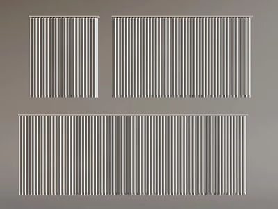 Multiple White Venetian Blinds With Vertical Slats In Different Sizes On Gray Background 3d model