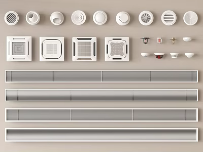 Different Air Conditioner Vents Designs Including Round Square And Linear Grilles 3d model