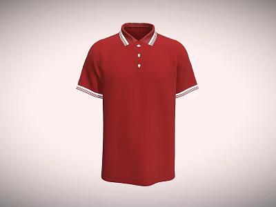 Red Short Sleeve Polo Shirt With White Collar Cuff Trim And Buttons 3d model