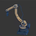 Golden Robotic Arm With Multiple Joints And Black Base Connecting Cable