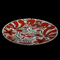 Decorative Oval Shaped Ceramic Plate with Red Floral Patterns and Two Birds 3d model