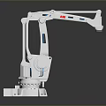 White ABB Industrial Robot Arm With Multiple Joints And Blue Base Details