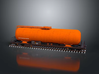 Large Orange Industrial Tank Car on Railroad Track for Freight Transport 3d model