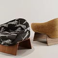 Two Modern Accent Chairs With Black Leopard Print And Beige Upholstery On Wooden Base