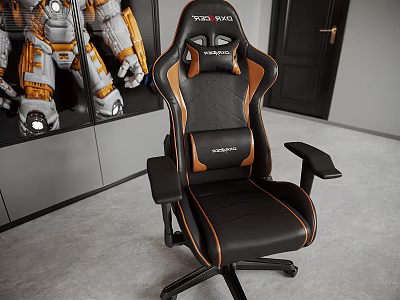 Ergonomic Office Chair With Black And Orange Leather Upholstery Armrests And Rolling Base 3d model
