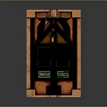 Intricate Wooden Sculpture Carving With Orange Brown Frame Green Panels And Symmetric Design