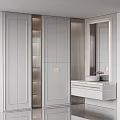 Modern Elegant Bathroom Vanity With White Cabinets Mirror Marble Countertop And Soft Lighting