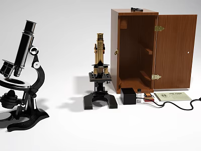 Medical Laboratory Microscopes With Wooden Storage Cabinet And Accessories 3d model