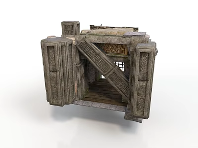 Vintage Wooden Chest With Intricate Carved Details And Grid Pattern Design 3d model