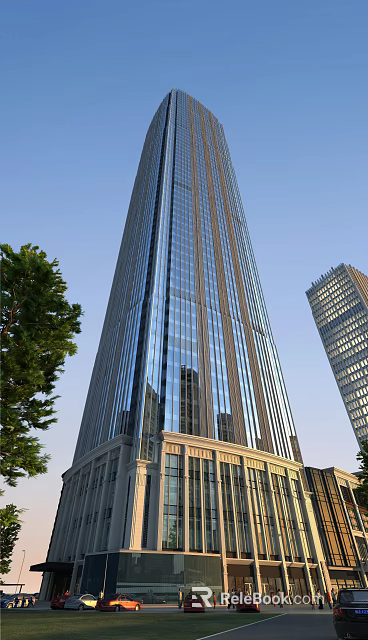 Modern High rise Office Building With Glass Curtain Wall And Urban Surroundings 3d model 