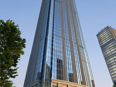 Modern High rise Office Building With Glass Curtain Wall And Urban Surroundings 3d model