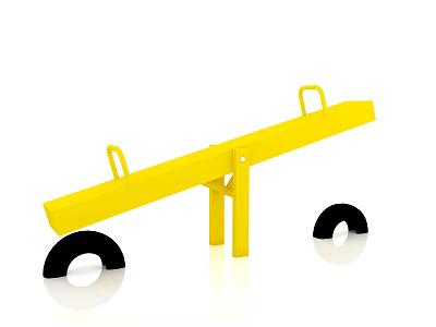 Sturdy Yellow Seesaw With Black Tire Base For Children's Outdoor Playground 3d model