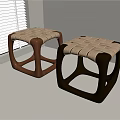 Modern Woven Seat Stools In Brown And Black With Geometric Frame Design