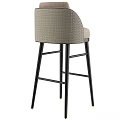 Modern Beige Fabric Bar Stool With Woven Backrest And Black Metal Legs