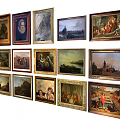 Multiple Oil Paintings Featuring Landscapes Portraits And Architecture In Decorative Frames